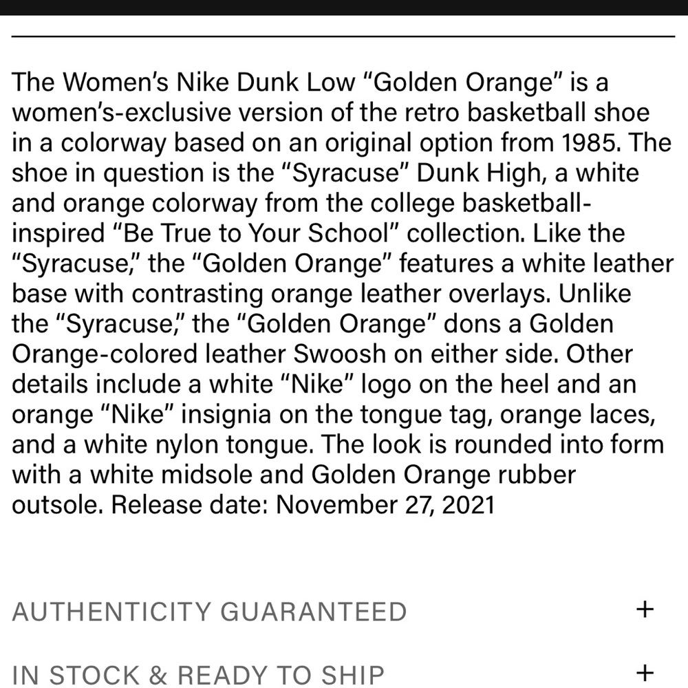 Nike Dunk Low Sneaker “University Gold” - Size 7, Orange/White/Gold - Picture 9 of 9